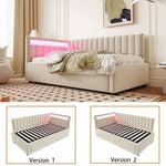 Upholstered Sofa Bed 90x200 with LED & Storage, Velvet, Beige