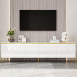 TV Stand Modern High-Gloss with 4 Cabinet Doors and Storage, Gold Edge Banding