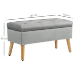 Storage Bench, Upholstered Velvet Look Bed Bench with Lid, Rubberwood Grey