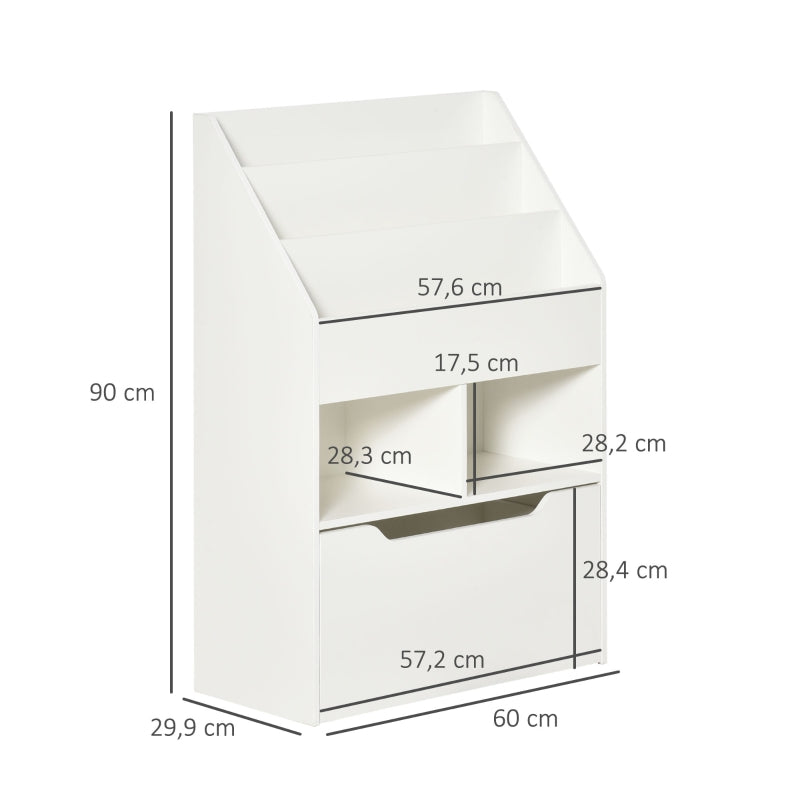 Children's Bookshelf with Drawer, 3 Shelves 2 Compartments, White