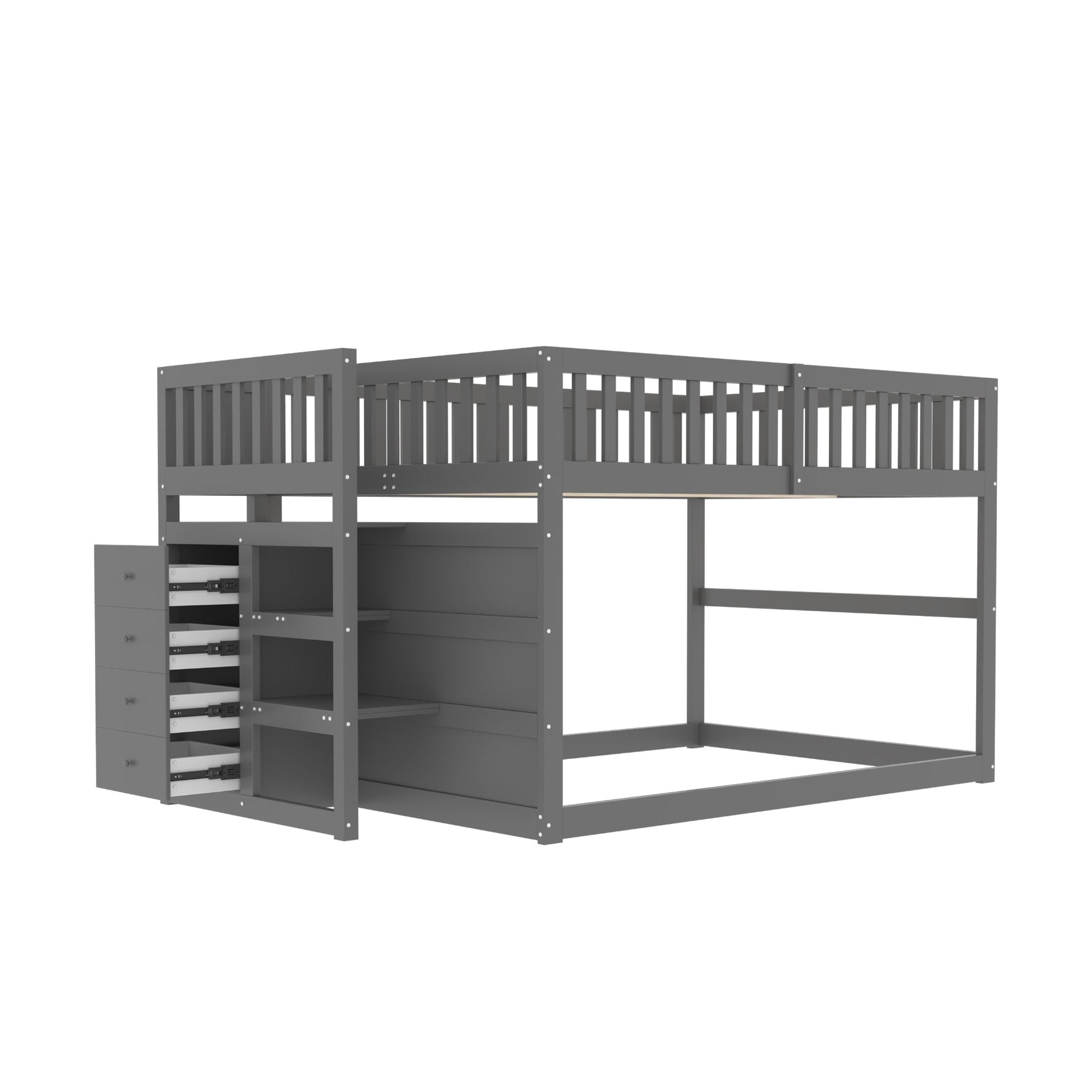 Low Bunk Bed, 140x200cm Safety with Storage, Wooden, Grey