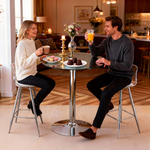 Flexible Bar Set Round Glass Table 89cm 2 Stools - Glass/Silver Legs