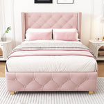 Upholstered Bed 90x200cm Headboard Button Studded Slatted Frame - Velvet Pink