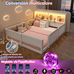 Flatbed Kids Bed 140x200cm with LED Light & Railings, White
