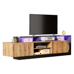 TV Cabinet 70 Inch Open Storage LED Display Wood/Black Frame