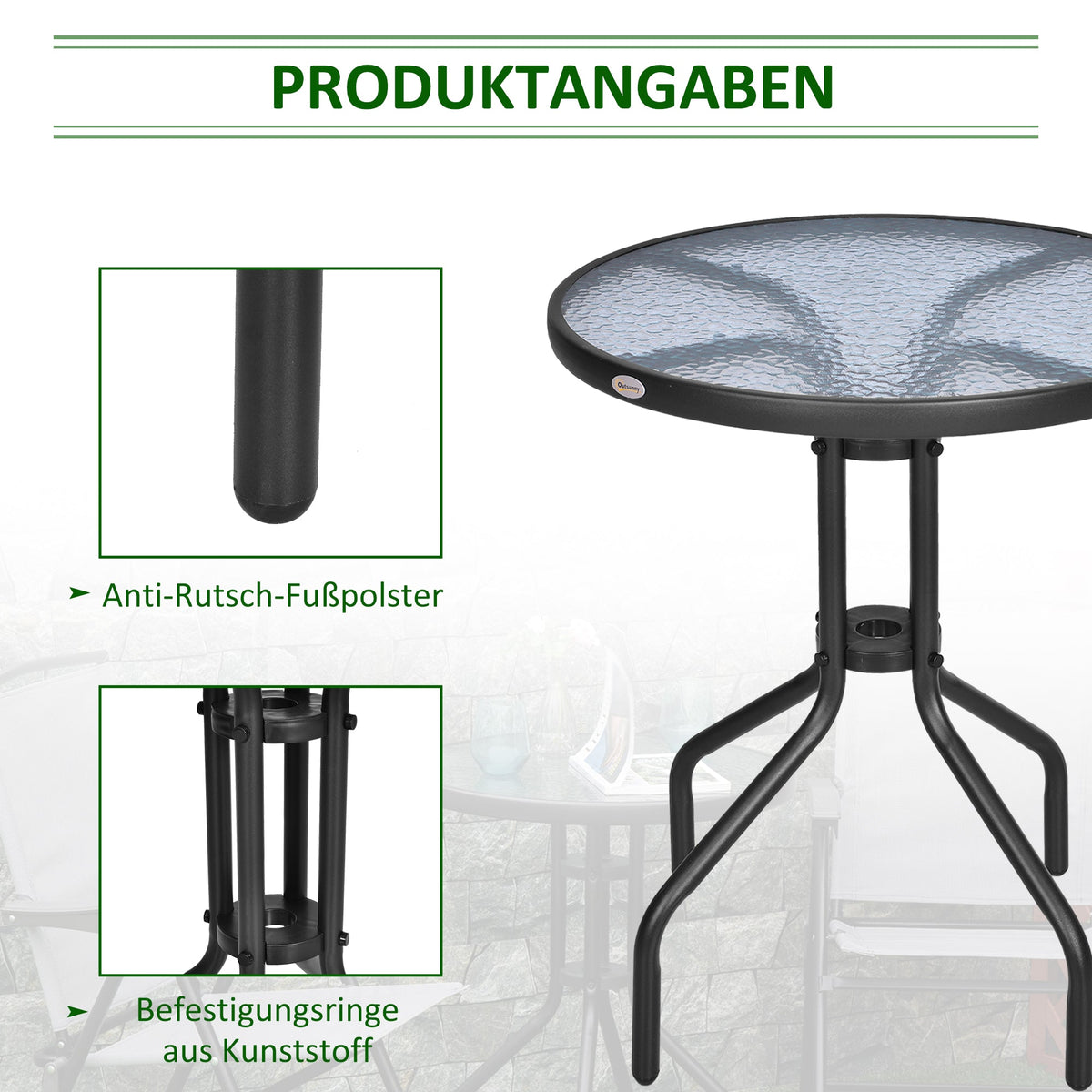 Round Garden/Balcony Table Ø60xH70cm Safety Glass Metal