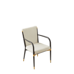 Set of 2 Dining Chairs Modern Scandinavian Upholstered Armrests - Cream Fabric
