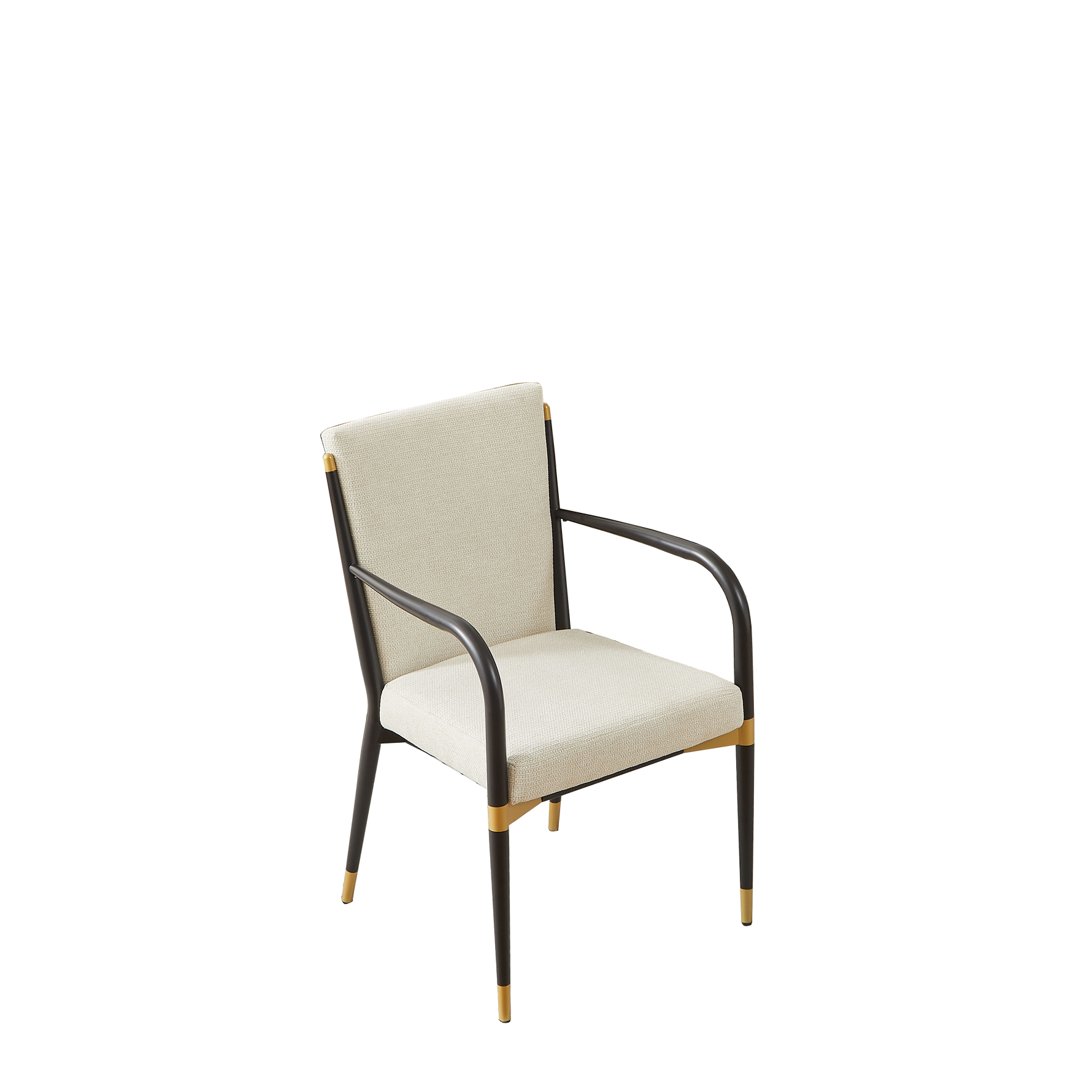 Set of 2 Dining Chairs Modern Scandinavian Upholstered Armrests - Cream Fabric