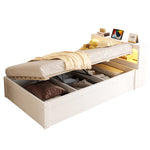 Sofa Bed 90x200cm with Storage & LED Light, Solid Wood, White