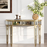 Half-Moon Console Table 120cm Mirrored Fluted Glass Drawer - Gold/Silver