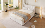 Upholstered Platform Bed 140x200cm with Slatted Base, Velvet Beige