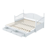 Sofa Bed, Pull-Out Multifunctional with Drawers & Slatted Frame, Pinewood White