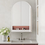 Arched Mirror Cabinet, Recessed/Wall Mount, Adjustable Shelves, White