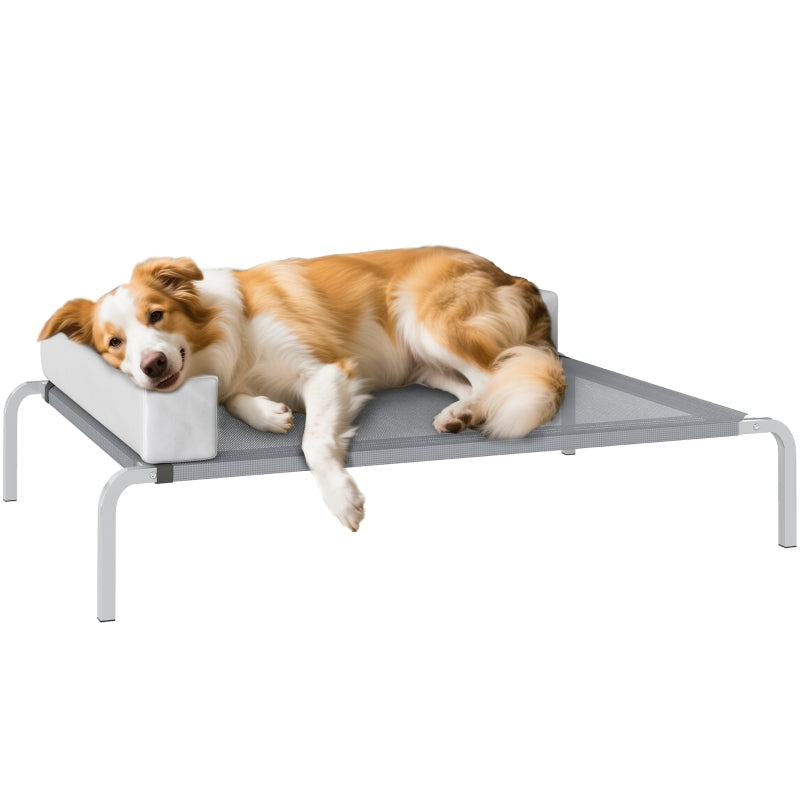 Outdoor Dog Bed, Raised with L-Shaped Cushion for Medium Dogs, Light Grey