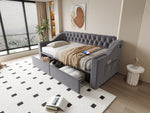 Upholstered Sofa Bed with USB Port and Storage Drawers, Dark Grey Velvet