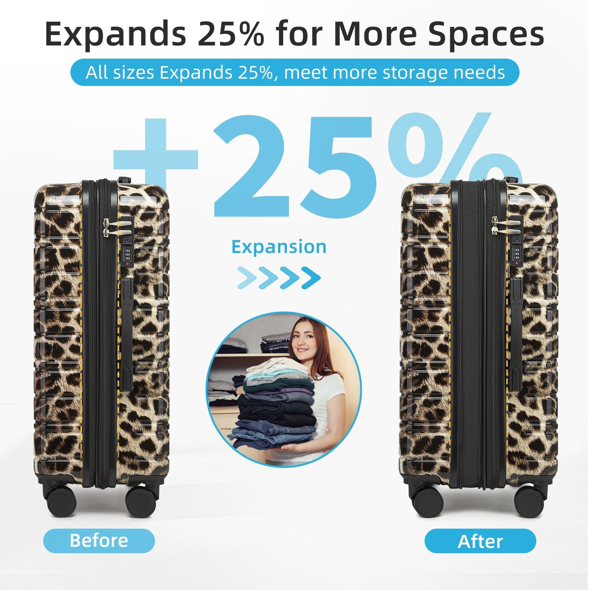 Luggage Sets 5 Piece Hardside Expandable with Spinner Wheels - Cheetah