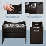 Dog Bowl Feeding Station, Height-Adjustable, Stainless Steel, Dark Brown MDF