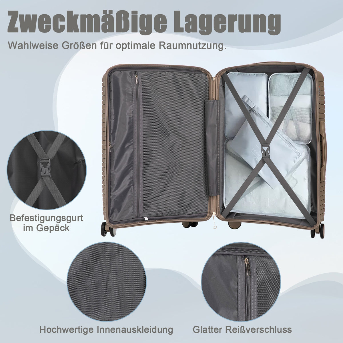 3-Piece Luggage Set 20"/24"/28" PP Spinner with Combination Lock - Champagne