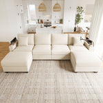 U-Shaped Modular Sofa with Sleeping Function, Phone Holder and USB Port, Beige Corduroy
