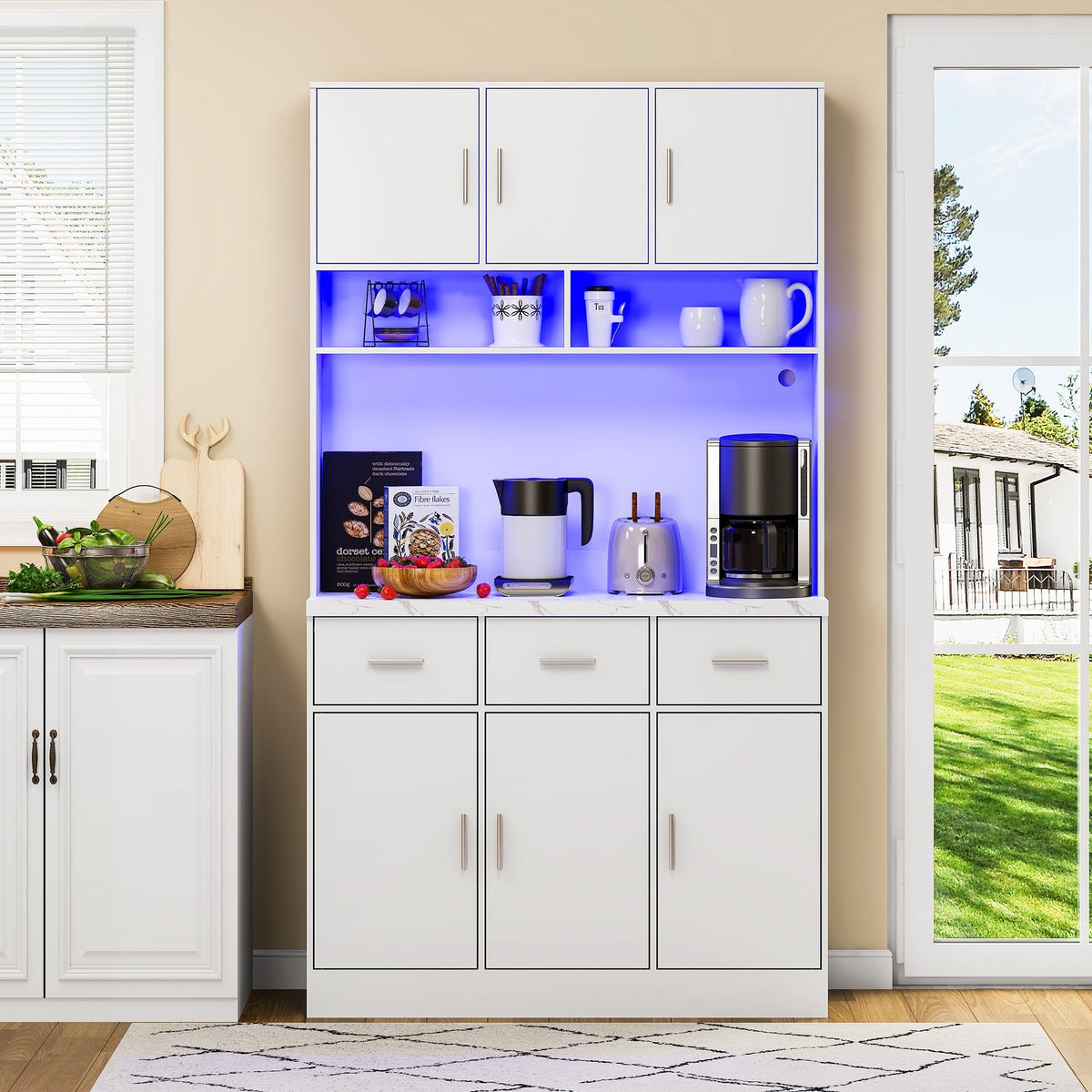 Multifunctional Buffet 100x40x180cm LED App Control Drawers Shelves Power Outlets