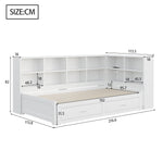Solid Wood Sofa Bed 90/180*190cm Pull-Out Storage Drawers, White