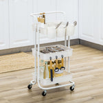 Serving Cart, 3-Tier Storage with Hooks, Steel White