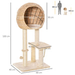 Cat Tree, Cat Cave 100H cm, Sisal Beige