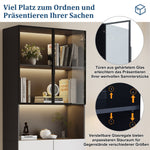 Display Cabinet, Minimalist LED Glass Doors, White with Black Decoration