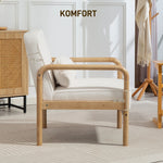 Armchair, Lounge Chair with Armrests, Wooden Legs, Bouclé Look, White