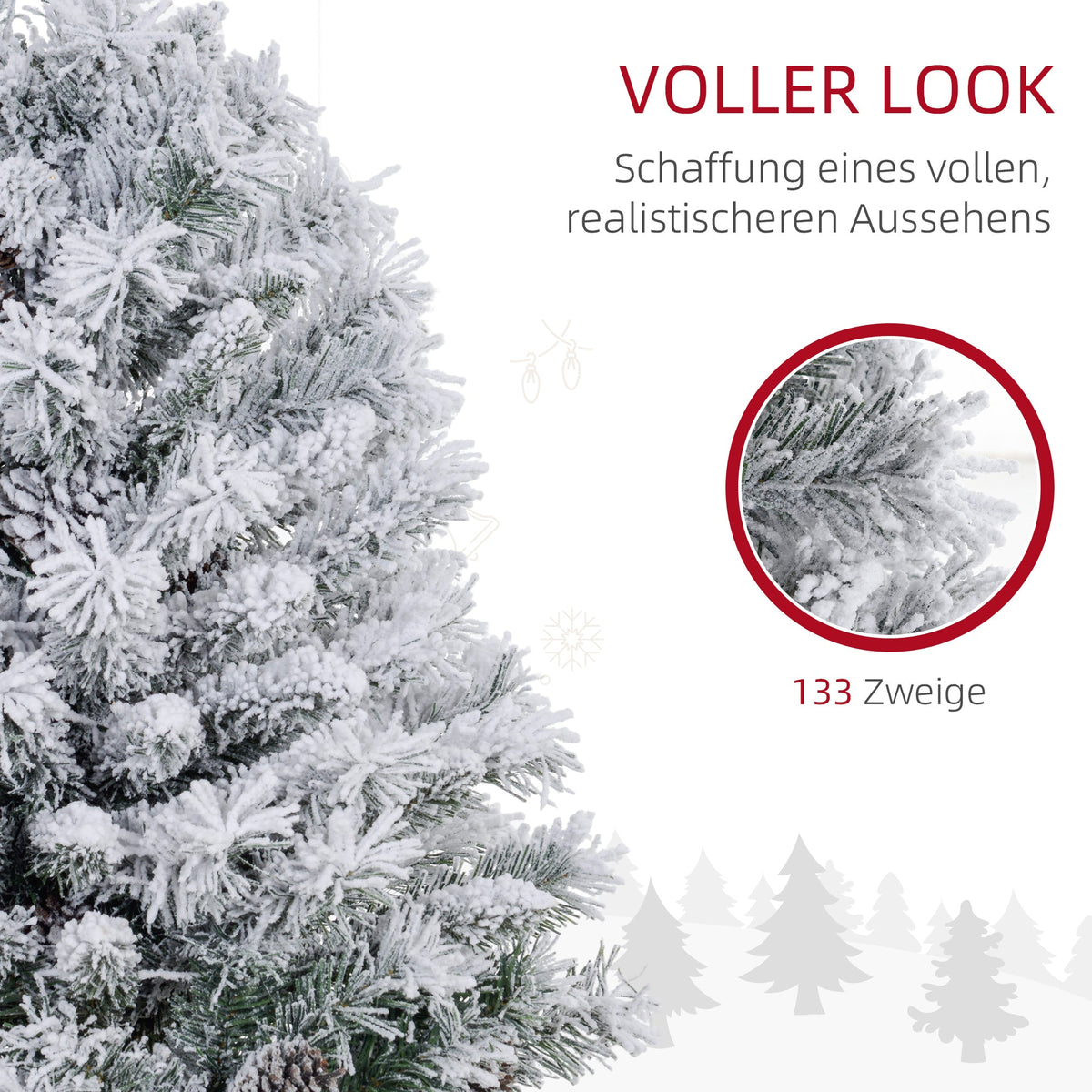 Christmas Tree, LED, Snow Branches, Pine Cones, Flame-Retardant, Concrete Base