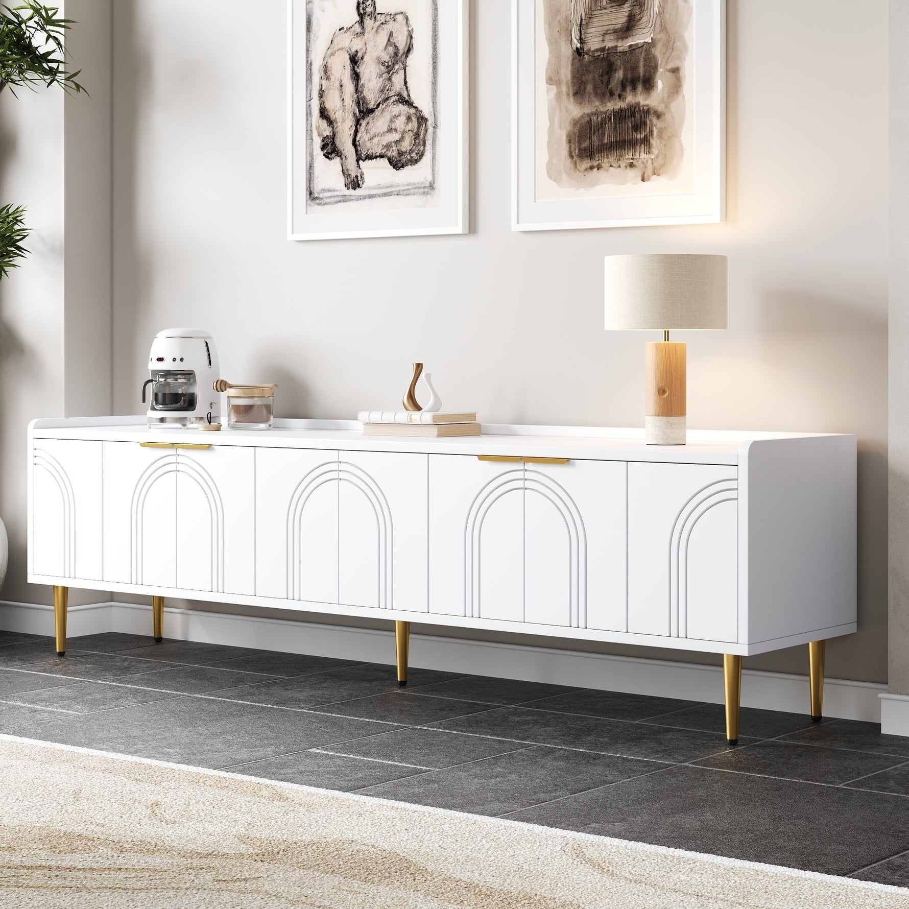 TV Cabinet Lowboard 170cm Textured Door Gold Handles/Feet