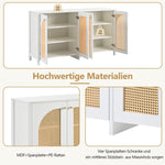 Sideboard, 4 Rattan Doors with Metal Handles, White