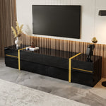Luxurious TV Stand with Drawers and Doors, Modern High-Gloss Finish, Gold Edges