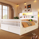 Platform Bed Frame with Storage Shelves, LED, USB and 4 Drawers, 160x200cm, White
