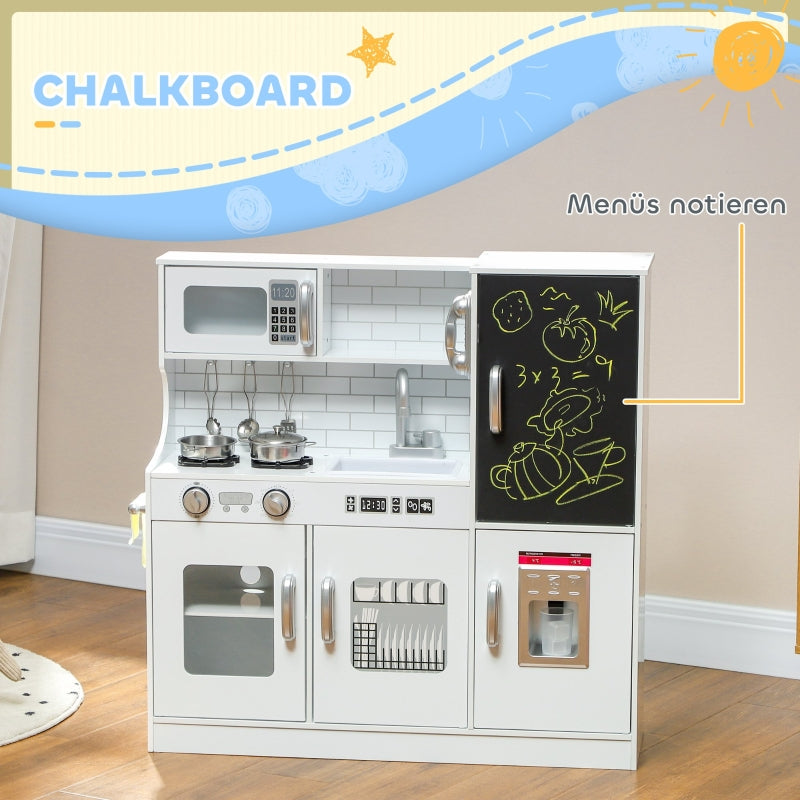 AIYAPLAY Children's Kitchen Play with Telephone, Chalkboard, Microwave, Stove, Sink, Ice Cube Maker, White