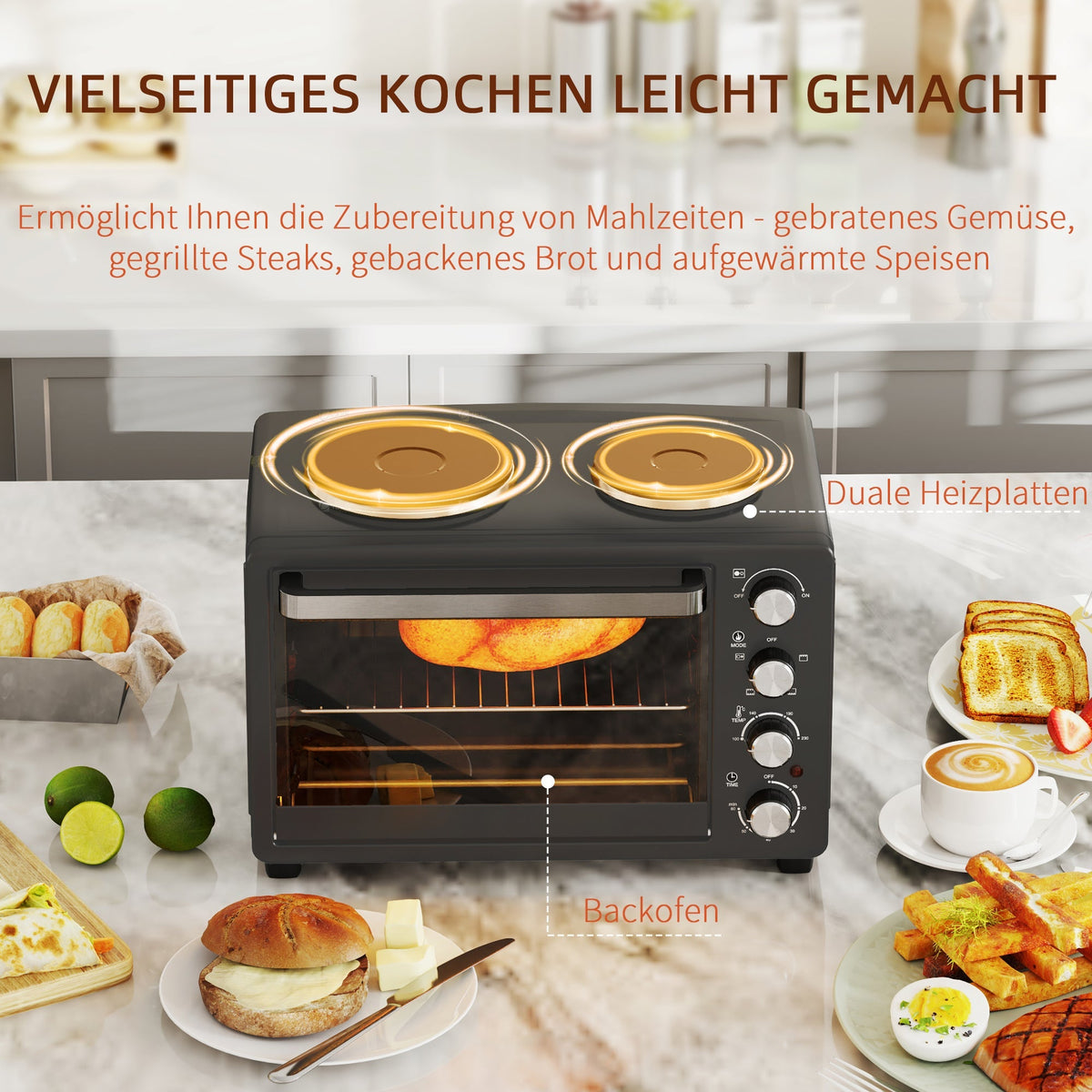Mini Oven 28L 2600W with 2 Warming Plates, Black