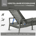 Sun Lounger, Adjustable Cushion, Rattan Grey