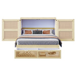Vertical Wall Bed with Slatted Base and Storage Drawers, 140 x 200 cm, Wood Color
