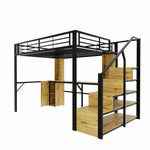 Metal Loft Bed 140x200cm with Desk & Wardrobe, Black