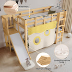 Children's Bunk Bed 90x200cm with Slide & Stairs, Natural Pine