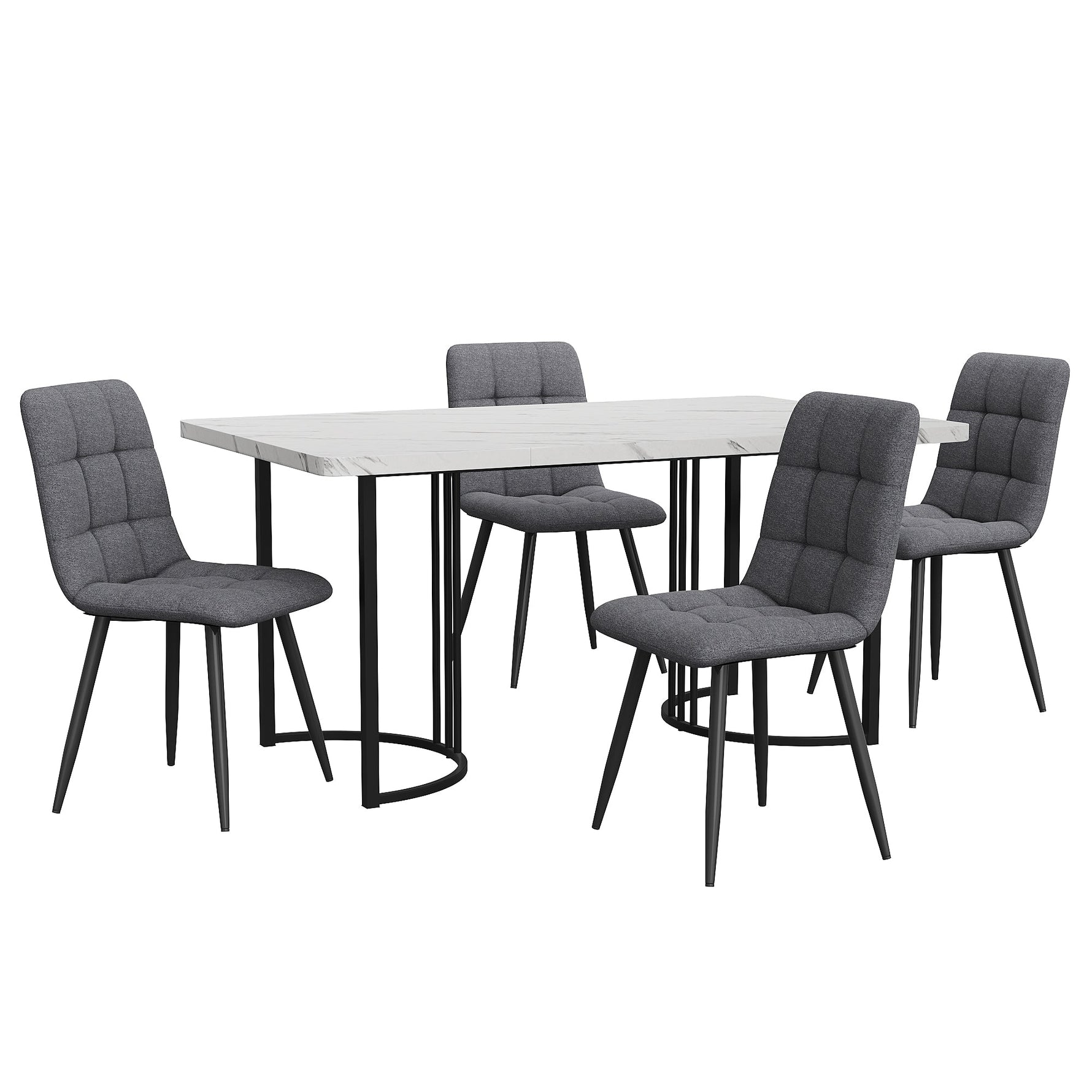 Dining Set 5-Piece 140x80cm Modern Kitchen 4 Chairs Black Legs - White MDF Dark Grey Linen