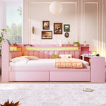 Upholstered Daybed 140x200 with Desk, USB & 2 Drawers, Pink