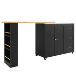 360° Rotating Bar Table Extendable On Casters Storage Island 3 Drawers Black