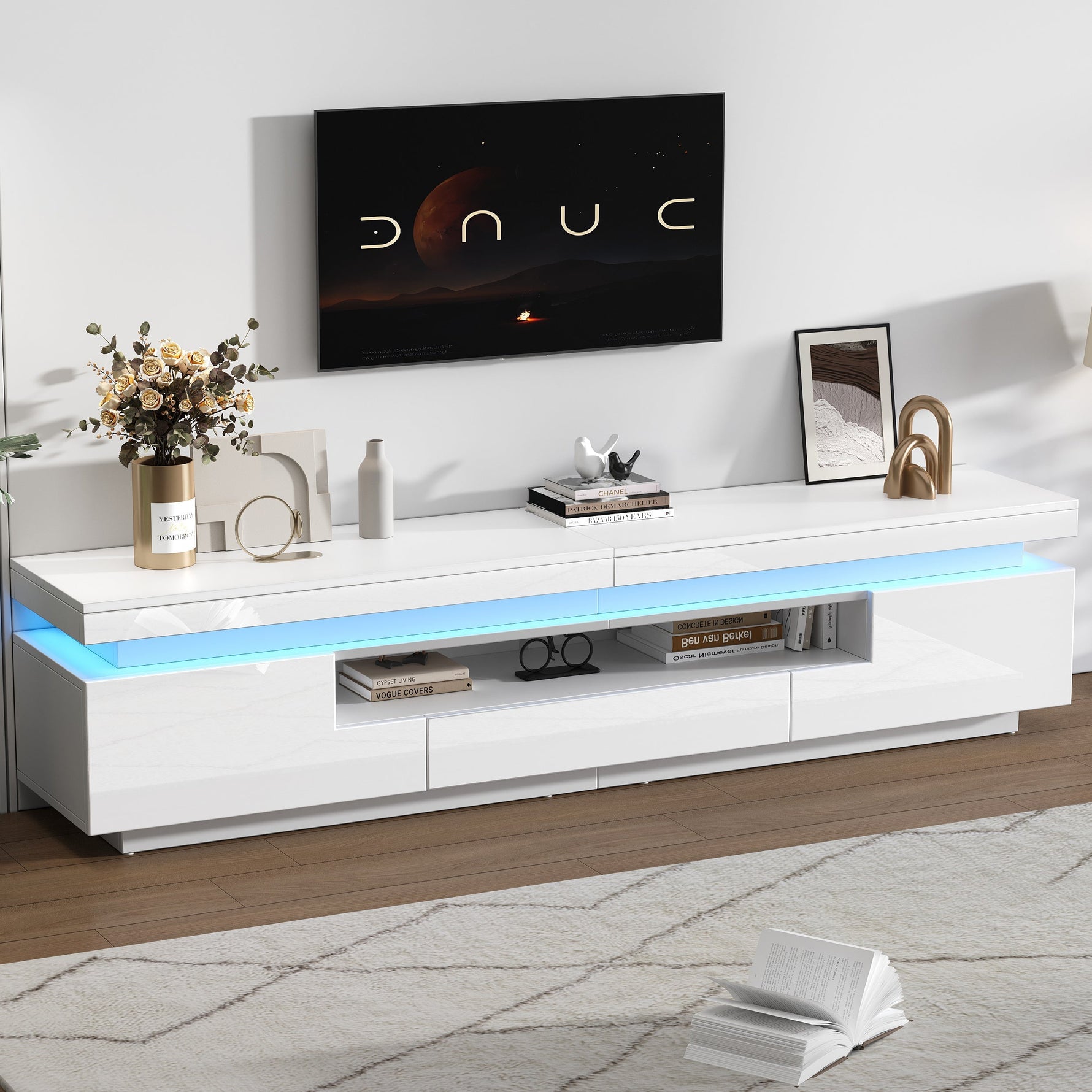 TV Stand 175cm 2 L-Shaped Cabinets LED High-Gloss