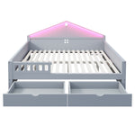 Children's Bed 140x200cm with Light Strip & Drawers, Grey