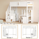 Solid Wood Loft Bed 90x200cm with Safety Door & Ladder, White