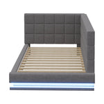 Upholstered Bed Sofa, 90x200 Multifunctional with LED & USB, Linen Fabric Grey