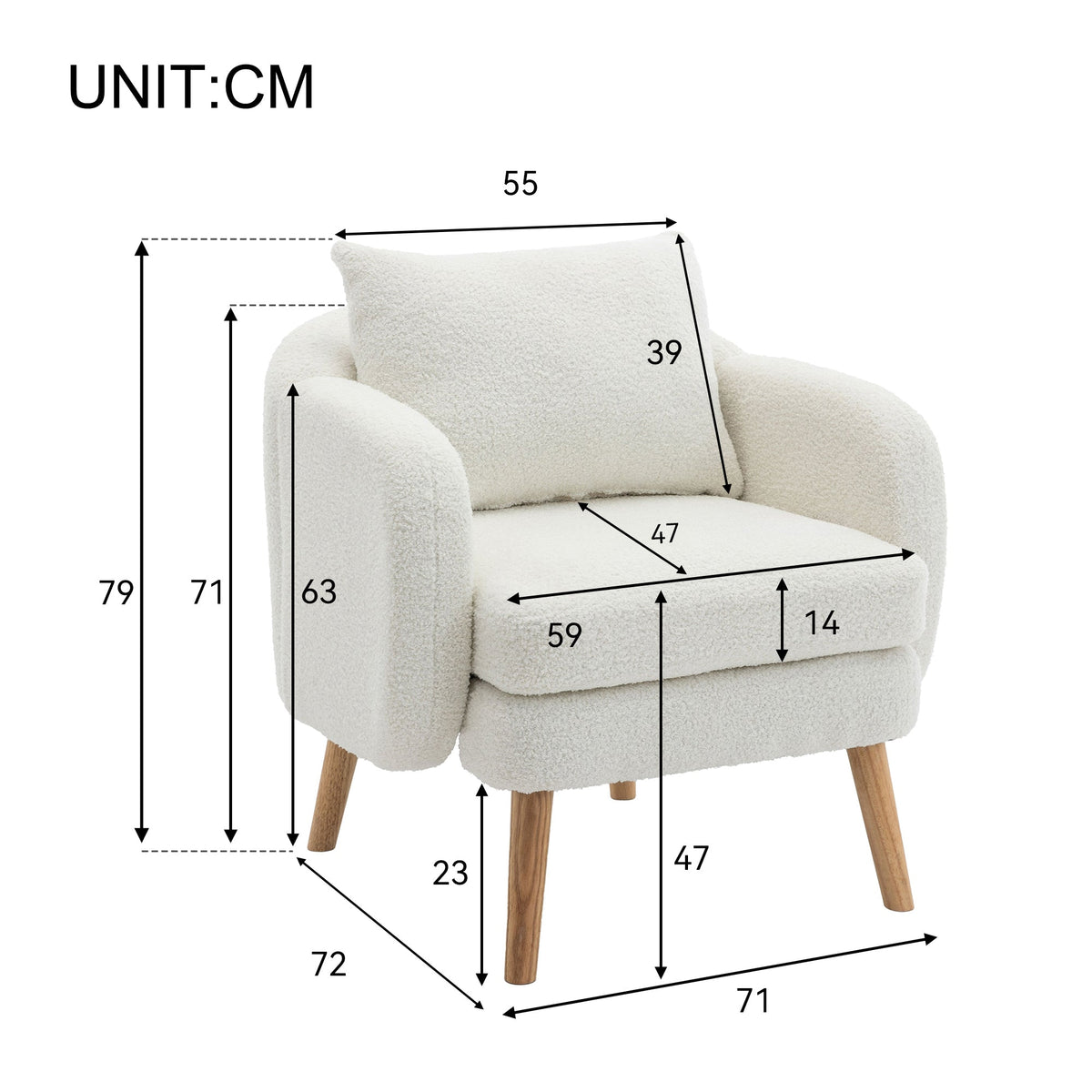 Teddy Velvet Armchair, Modern Simple Thick Cushion, Upholstered, Solid Wood Leg
