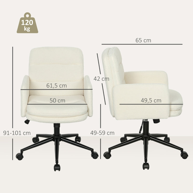 Mobile Office Chair, Armrest, 5 Wheels, Swivel, Fabric, Cream White
