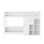 Bunk Bed 90x200cm with Stairs Lockers & Railing - White